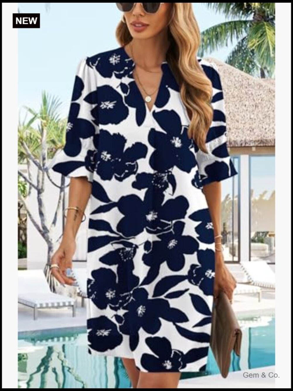 Women's V-Neck Ruffle Short Sleeve Swing Shift Dress Casual Summer - Picture 2 of 6